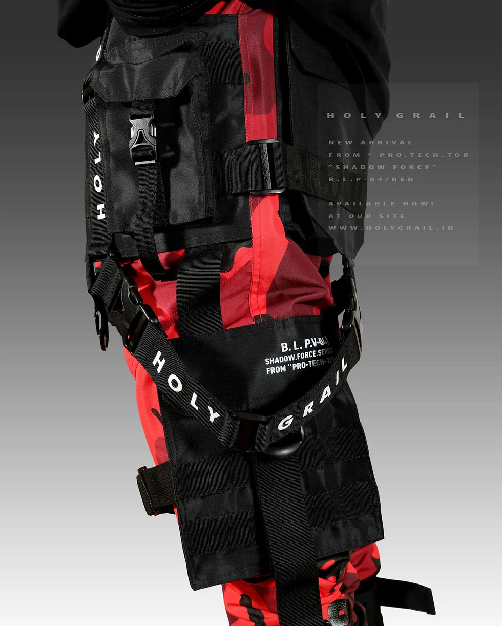 Thumbnail: Men's Red Camouflage Streetwear Techwear Heavy Cargo Trouser Pants B.L.P-04/CMR