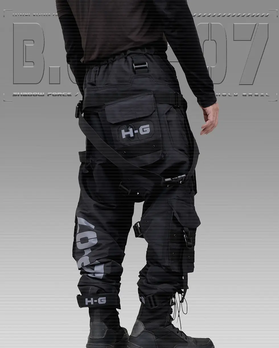 Thumbnail: Men's Black Streetwear Techwear Heavy Cargo Trouser Pants HG B.L.P-07/BLK