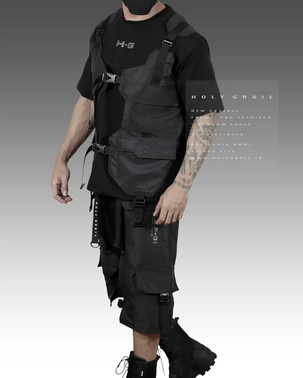 Thumbnail: Men's Techwear Black T-Shirt Vest Buckle T.V.T-01/BLCK