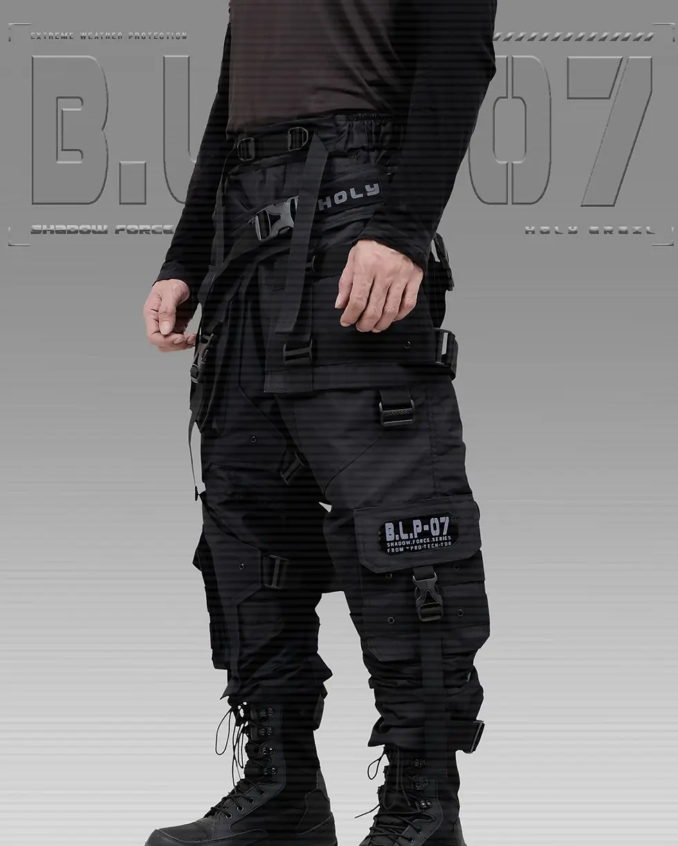 Thumbnail: Men's Black Streetwear Techwear Heavy Cargo Trouser Pants HG B.L.P-07/BLK