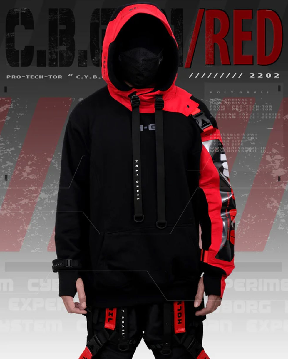 Thumbnail: Men's Techwear Red Jacket Rugged fleece Pullover Hoodie Holygrail C.B.G-01/RED