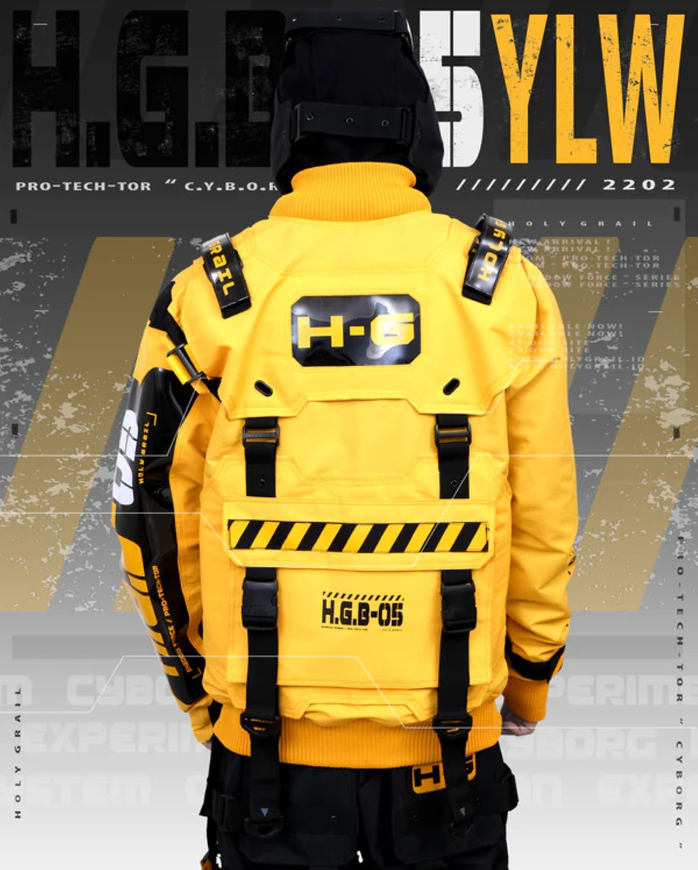 Thumbnail: Men's Techwear Yellow Jacket Hoodie Full Zip Buckle Holygrail H.G.B-05/YLW