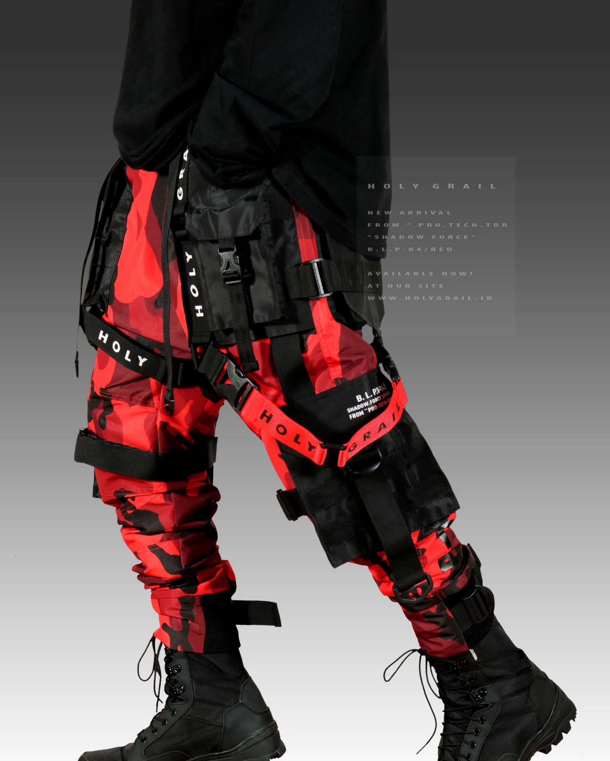 Men's Red Camouflage Streetwear Techwear Heavy Cargo Trouser Pants B.L.P-04/CMR