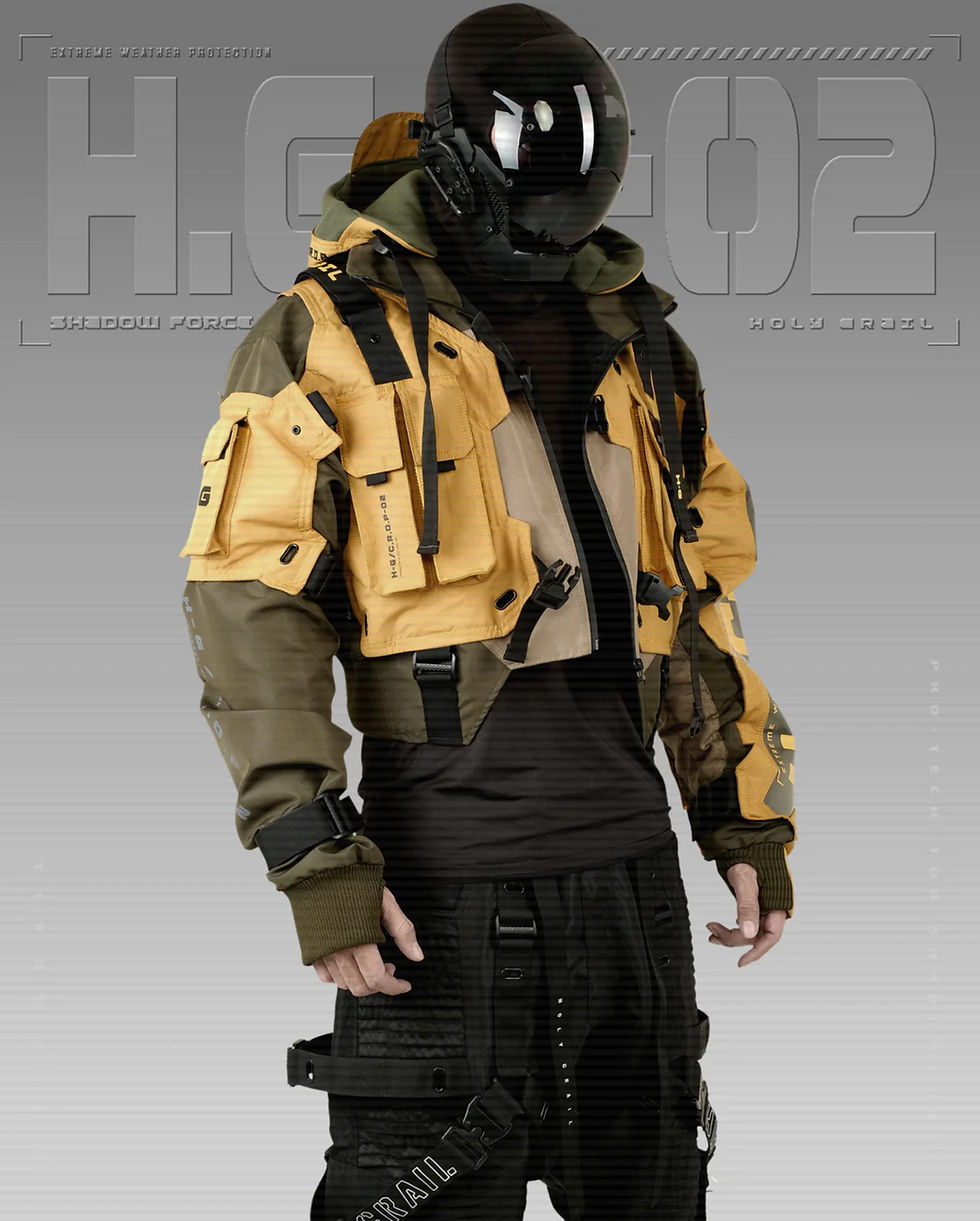 Thumbnail: Men's Techwear Yellow Jacket Hoodie Full Zip Buckle H.G.C-02/YLW