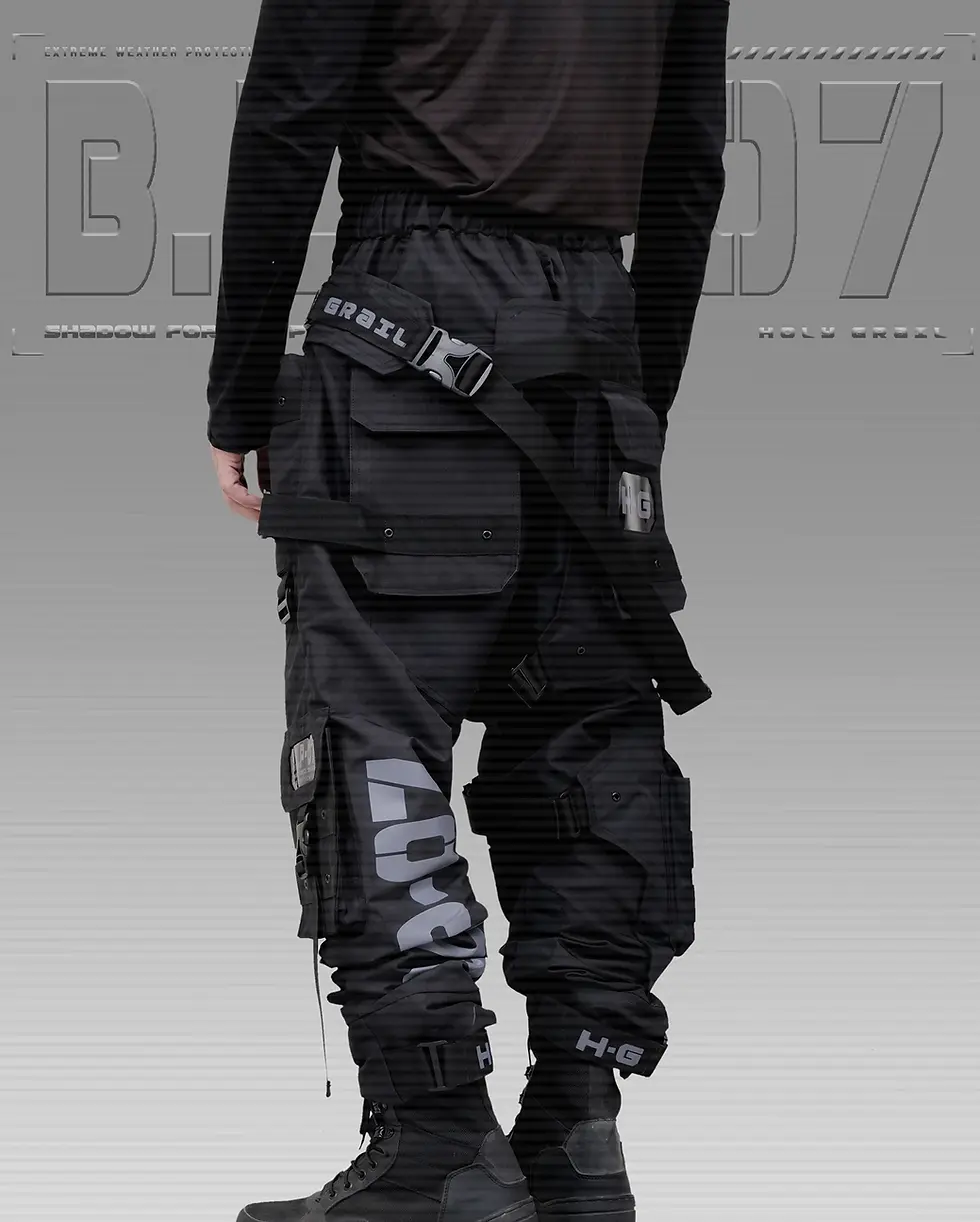 Thumbnail: Men's Black Streetwear Techwear Heavy Cargo Trouser Pants HG B.L.P-07/BLK