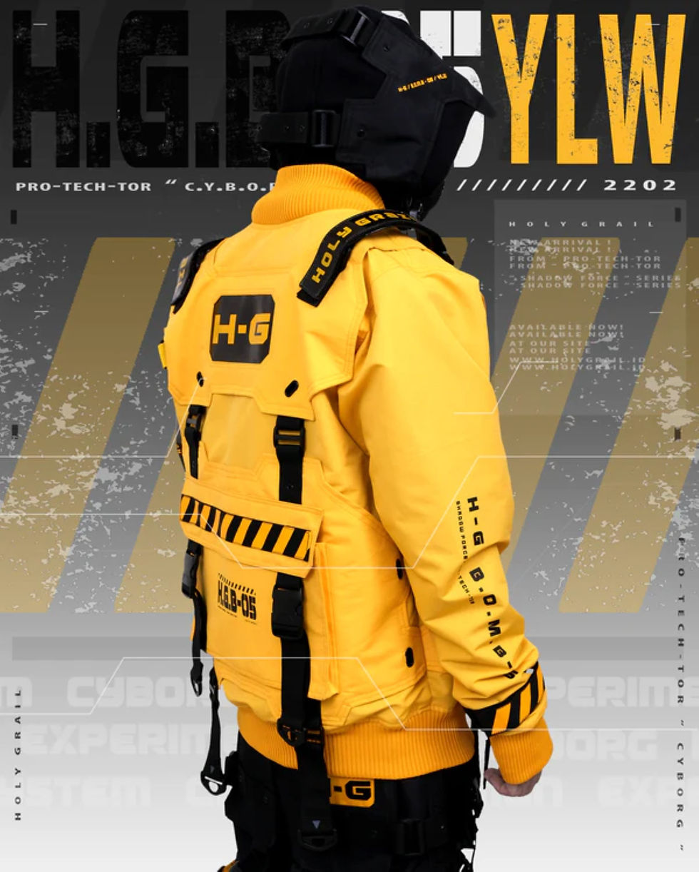 Thumbnail: Men's Techwear Yellow Jacket Hoodie Full Zip Buckle Holygrail H.G.B-05/YLW