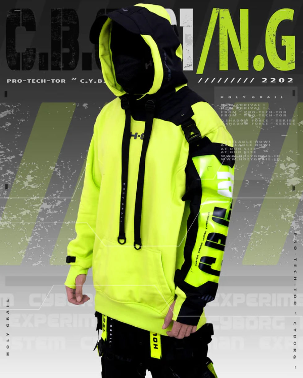 Thumbnail: Men's Techwear Green Jacket Rugged fleece Pullover Hoodie Holygrail C.B.G-01/NG