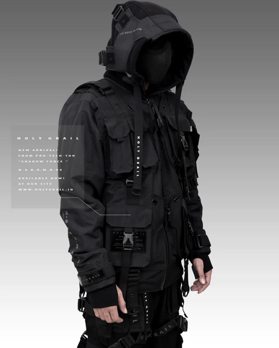 Thumbnail: Men's Techwear Black Jacket Hoodie Full Zip Buckle H-G B.O.M.B 04/BLCK
