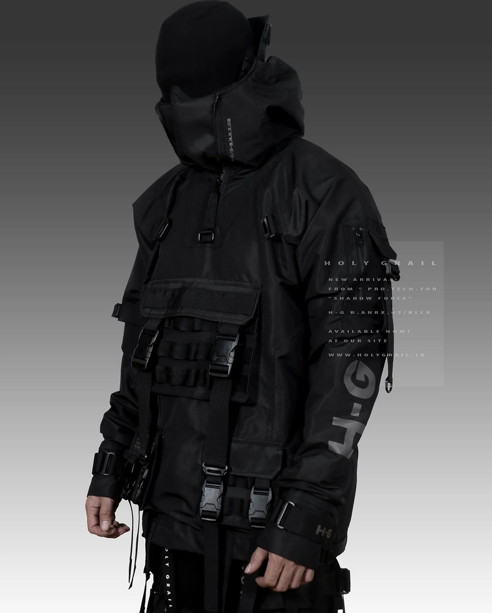 Thumbnail: Men's Techwear Black Jacket Hoodie Full Zip Buckle H-G/B-A.N.R.X.02