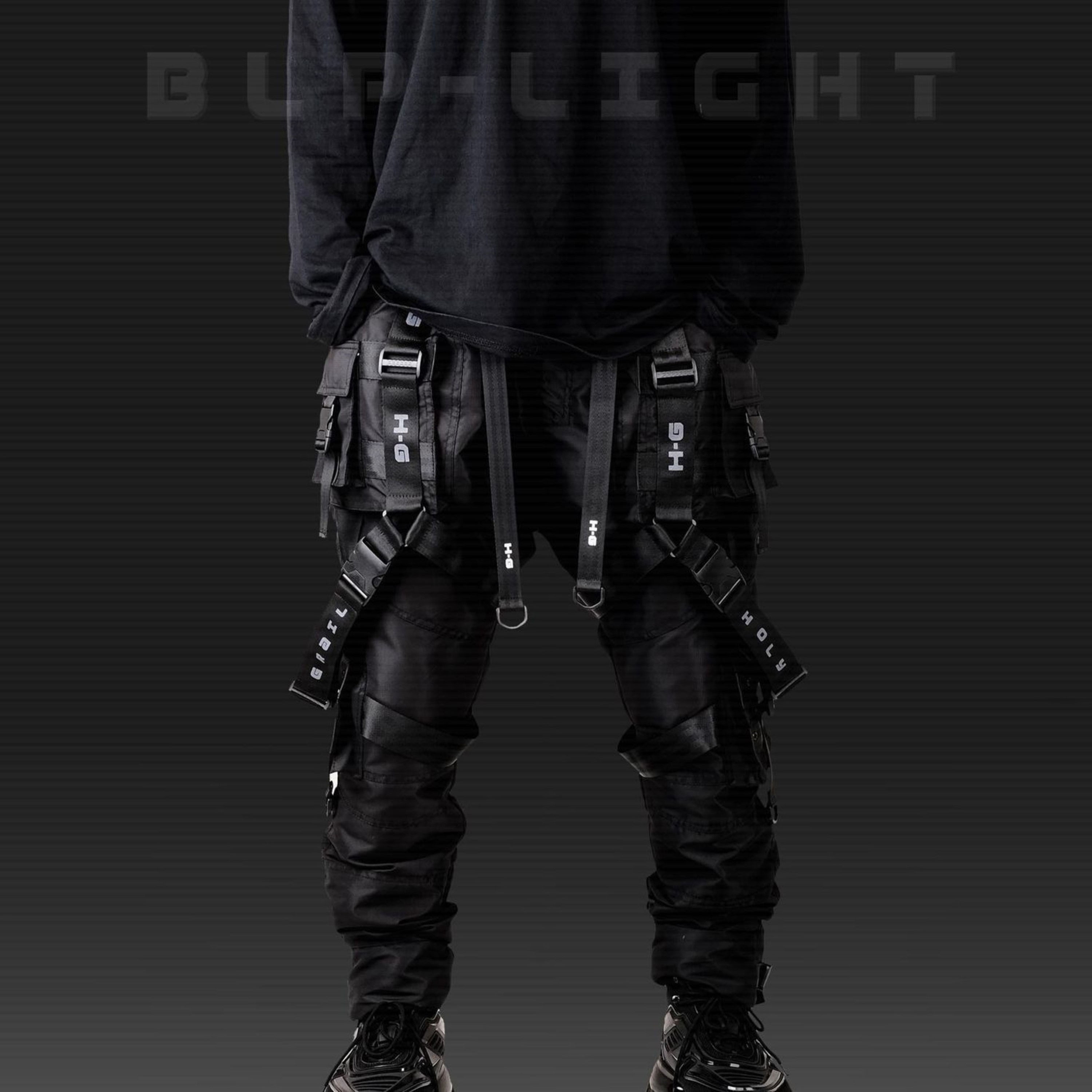Men's Black Streetwear Techwear Heavy Cargo Trouser Pants H-G B.L.P-LIGHT/BLACK
