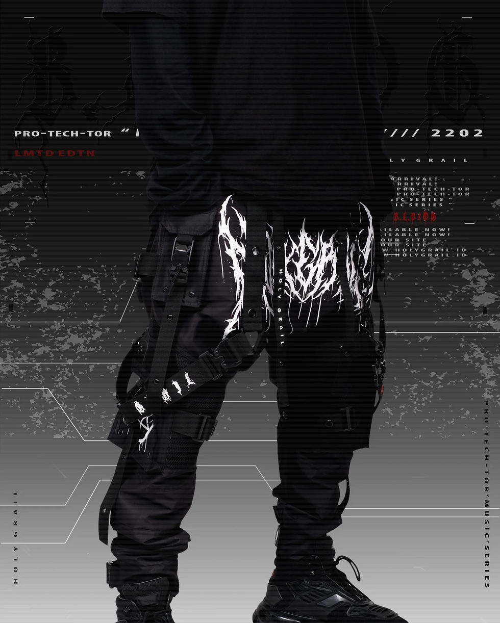 Thumbnail: Men's Black Streetwear Techwear Heavy Cargo Trouser Pants H-G B.L.P X 06 LIMITED