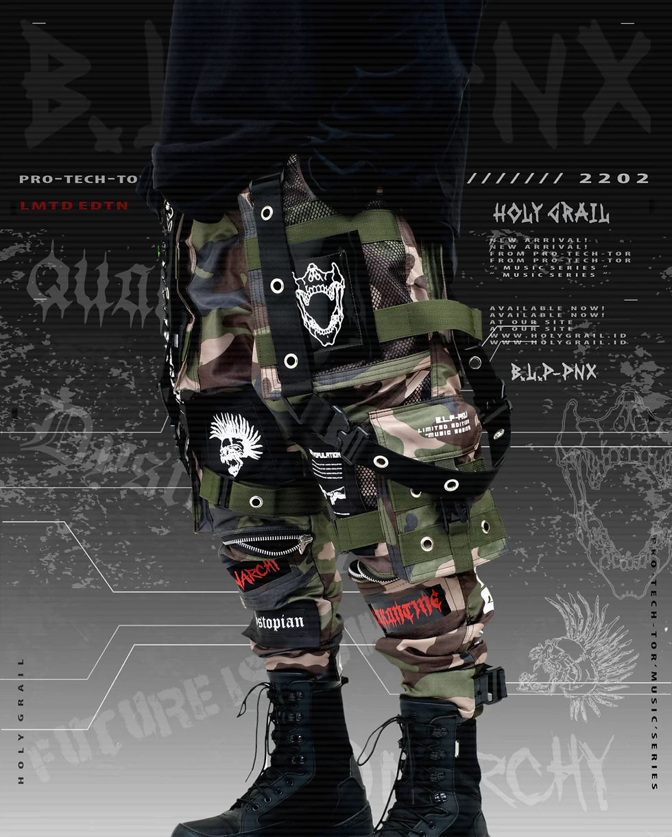 Thumbnail: Men's Green Camouflage Streetwear Techwear Heavy Cargo Pants H-G BLP-PNX CMO
