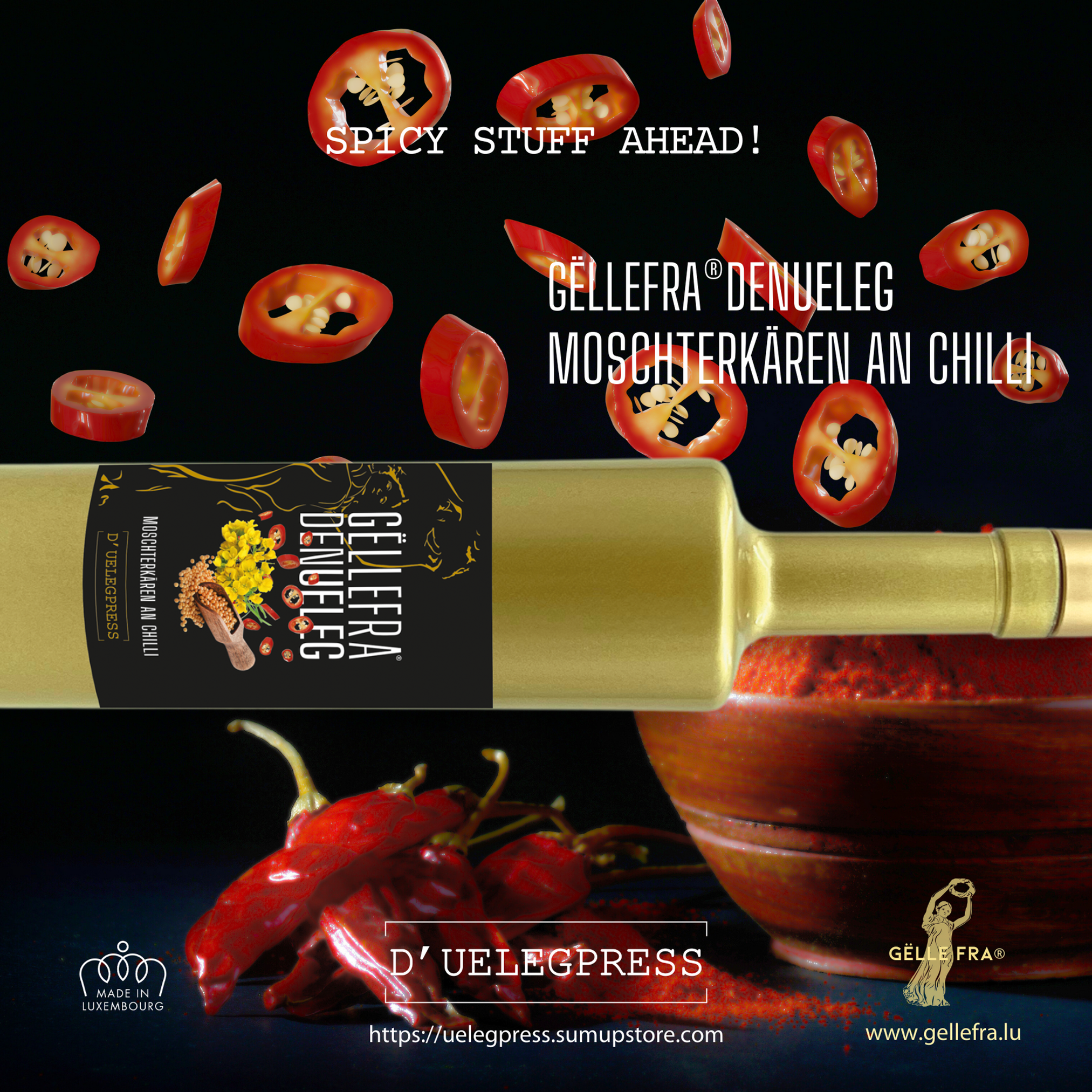 GËLLE FRA® DEN UELEG, MOSCHTERKÄREN AN CHILLI, 700ml