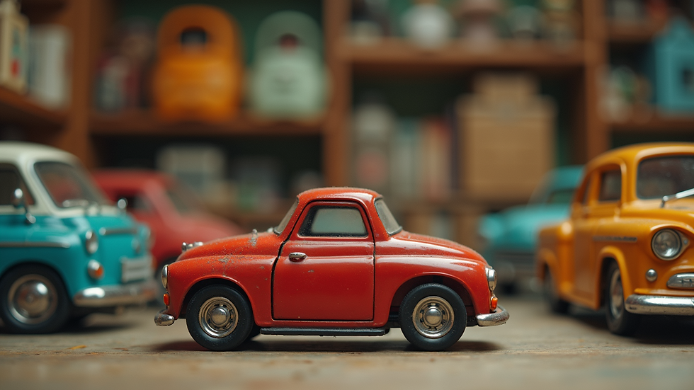 Eye-level view of a vintage toy collection
