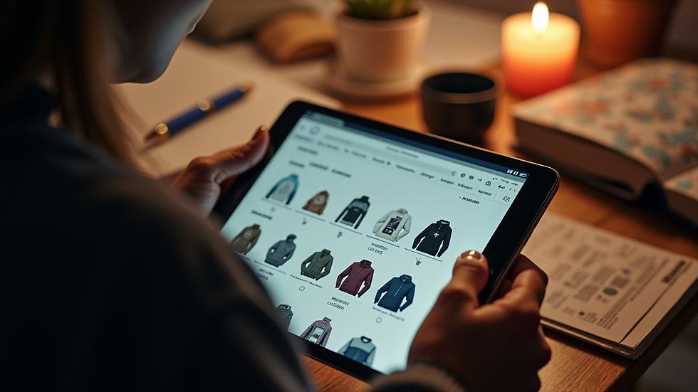 High angle view of a person browsing collectibles on a tablet