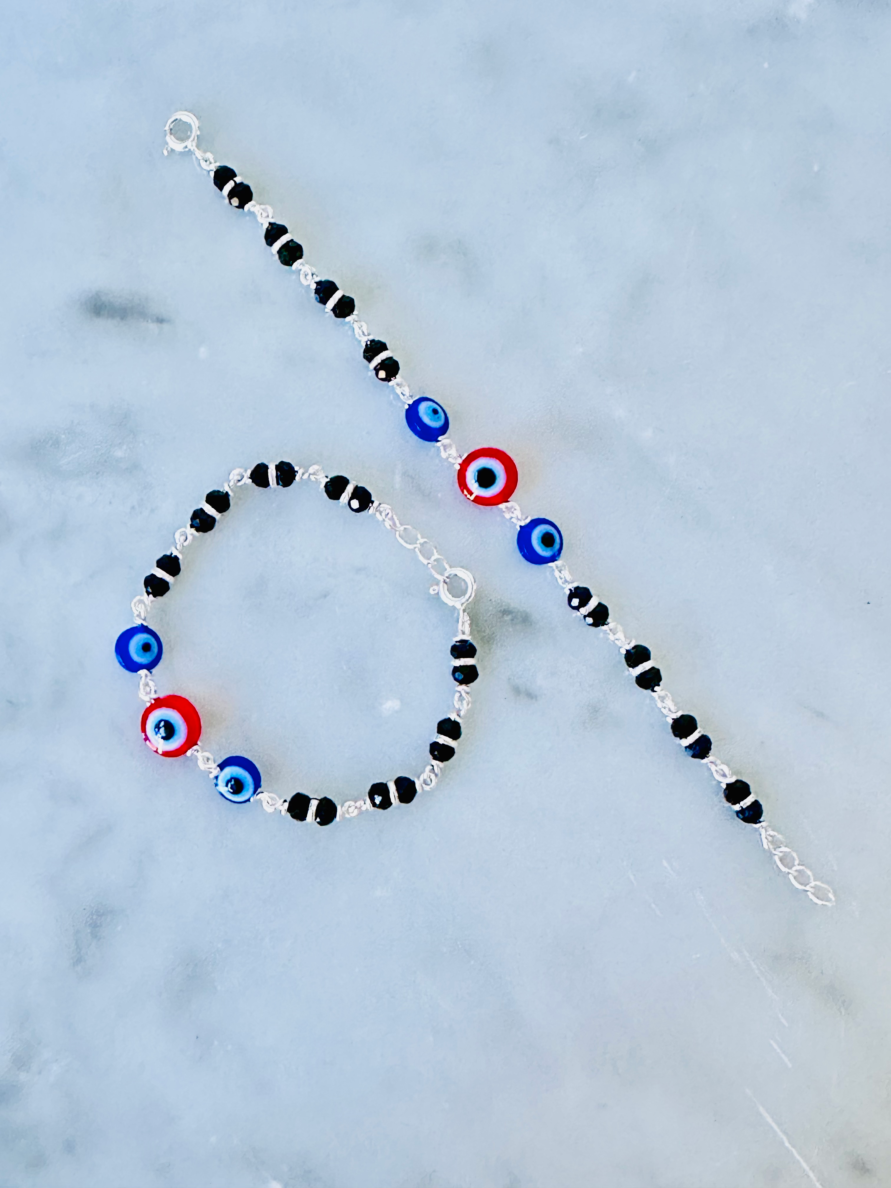 Premium Evil Eye Silver Nazariyas with Black Beads