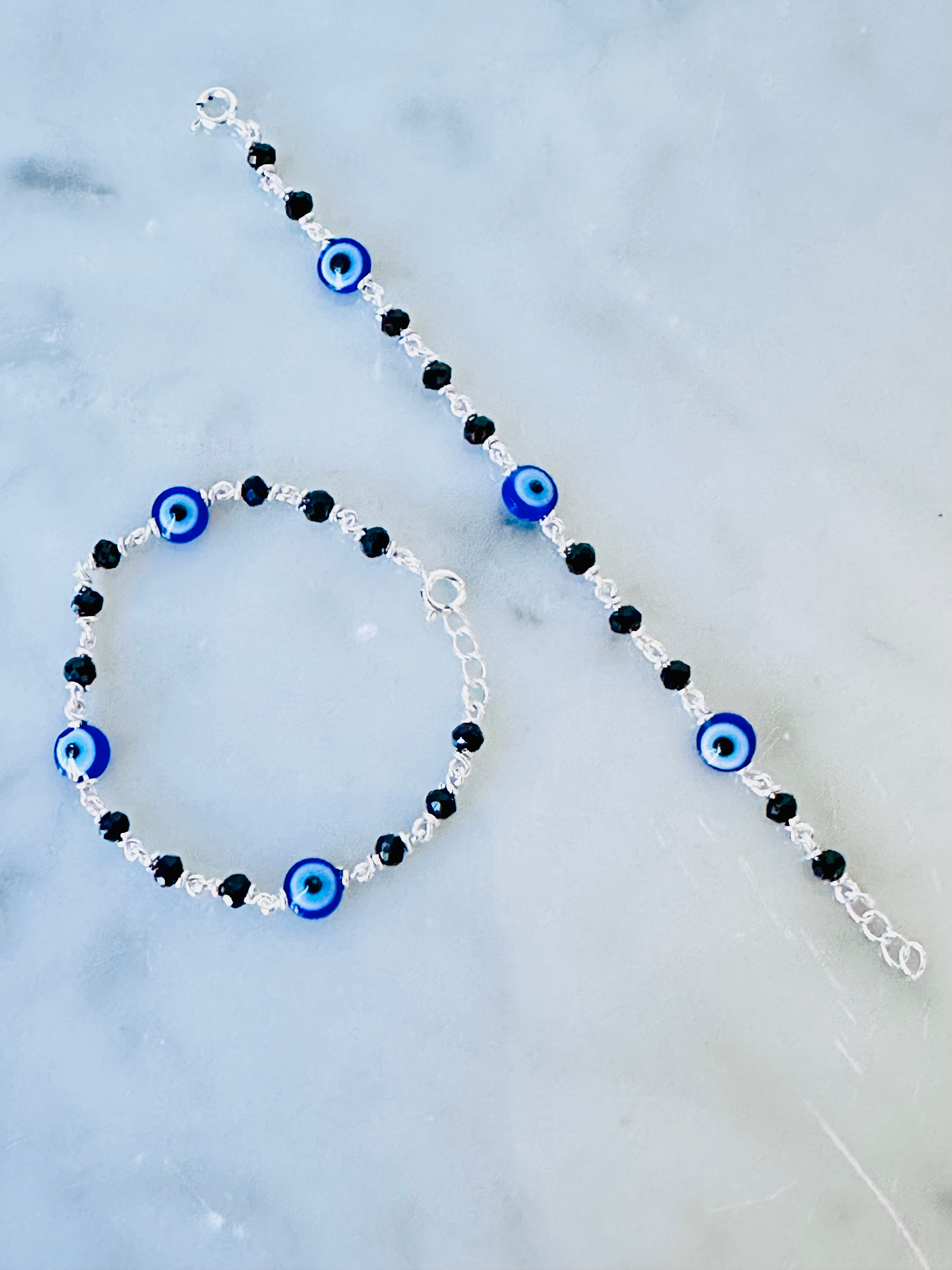 Premium Triple Evil Eye Silver Nazariyas with Black Beads