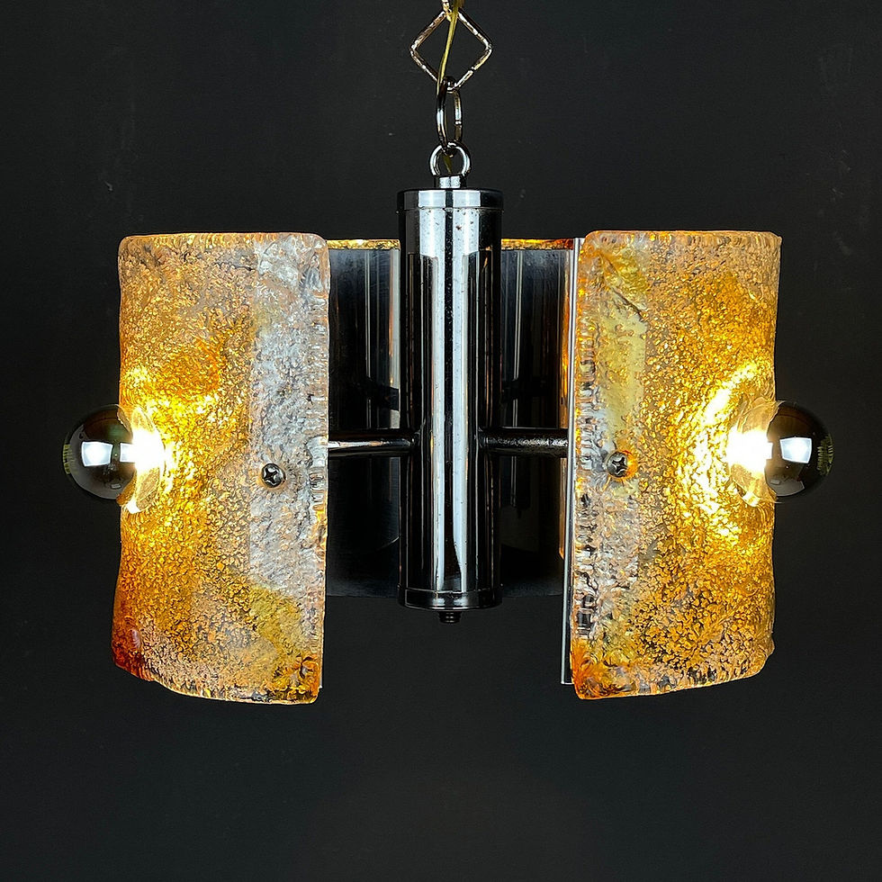 Miniature : Suspension vintage en verre de Murano texturé et chrome – Italie, années 1970