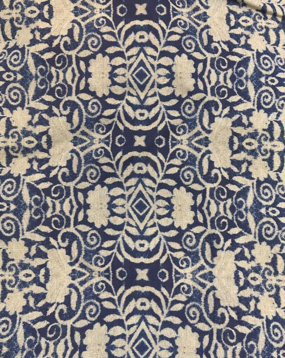 Thumbnail: Hungarian Printed Linen - Indigo / Cream