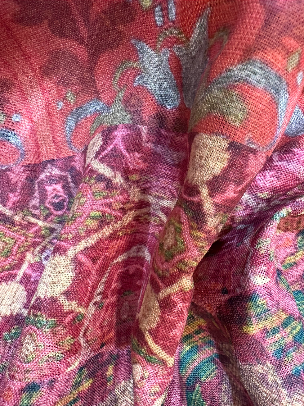 Thumbnail: Hungarian Printed Linen - Pink / Red