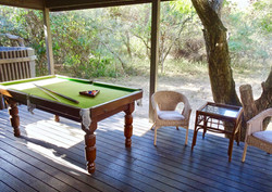 The Pool Table on back deck with drinks fridge