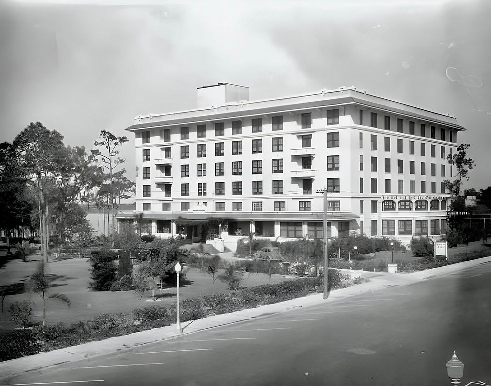 Photo depicts the Haven Hotel. During World War II, citizen volunteers atop the building watched for unidentified aircraft.