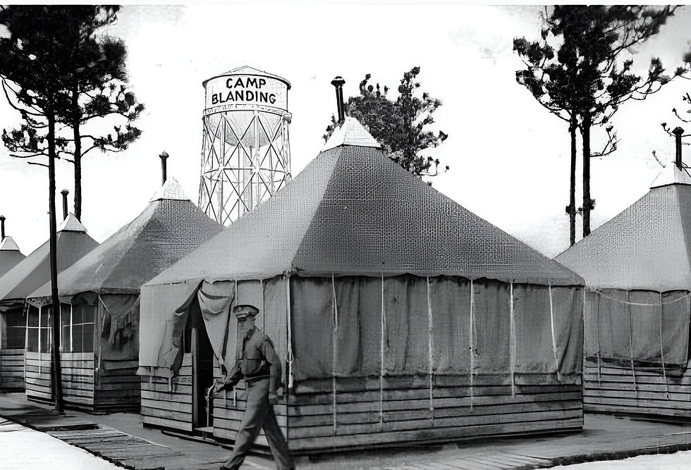 This photo from Camp Blanding near Starke displays the type of platform tents used to house the prisoners.