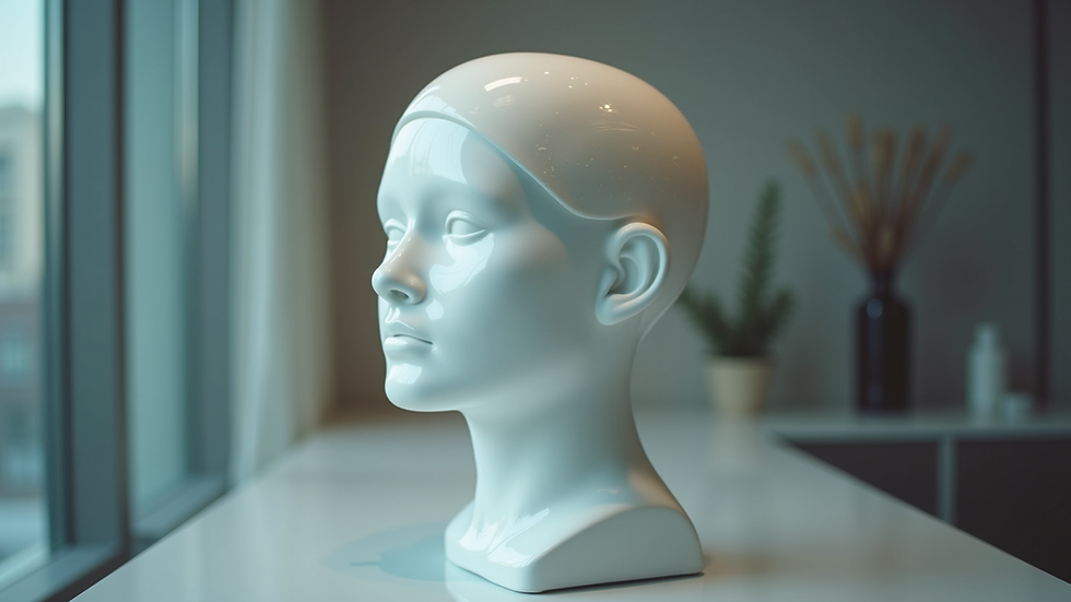 Eye-level view of a hair replacement system displayed on a mannequin head