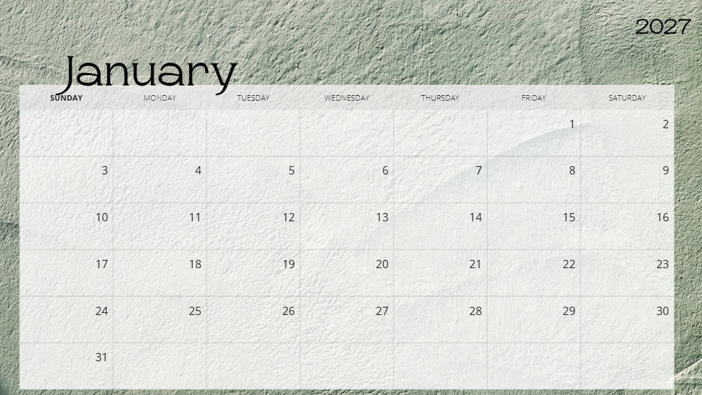 Greenery Calendar 2027