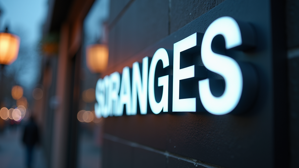 Close-up view of a sleek 3D LED letter sign mounted on a business wall
