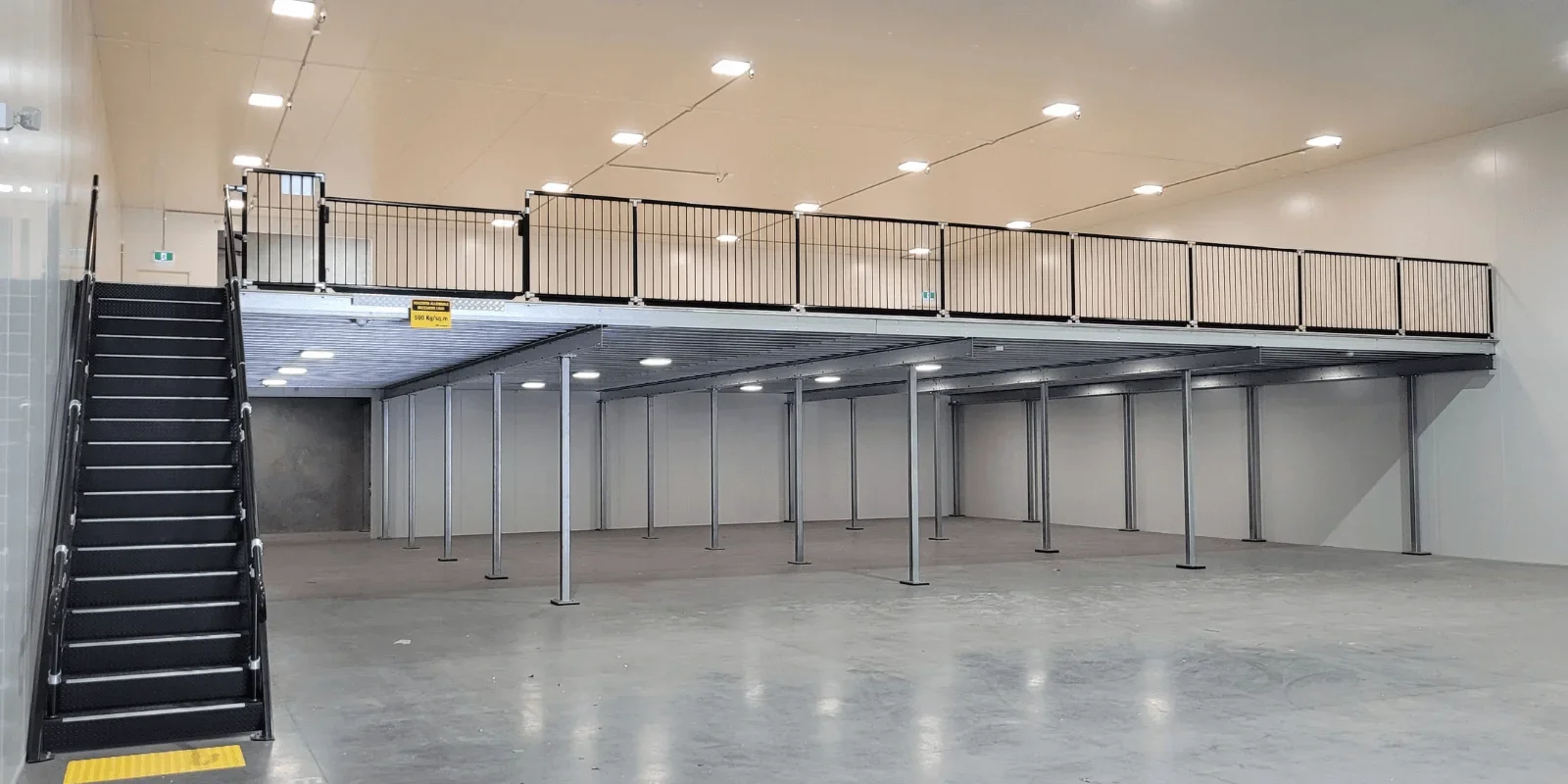Warehouse mezzanine with stairs and balustrades, shown on the existing SA Racking website