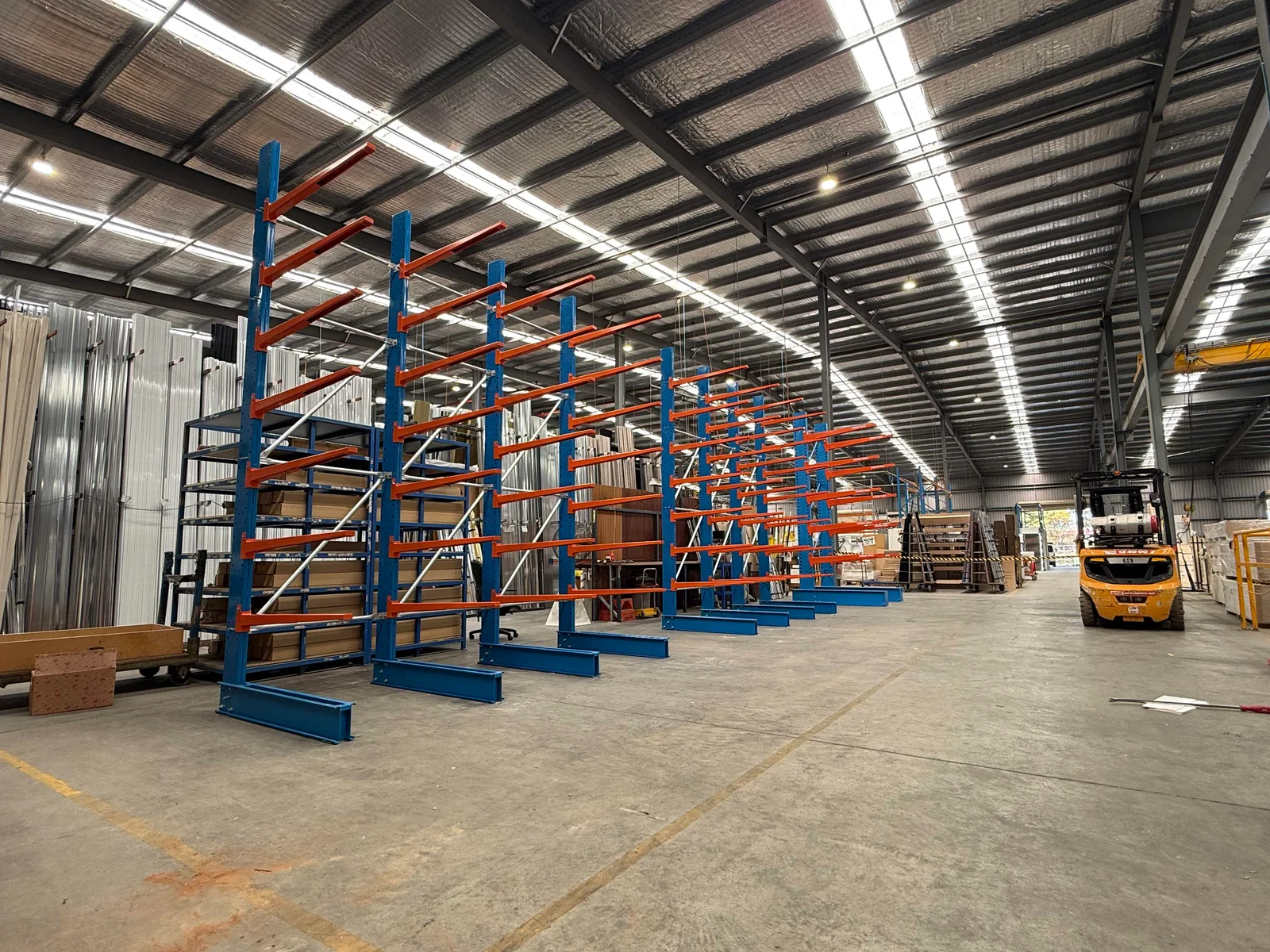 Open-front cantilever racking installed for window and door materials at Stegbar