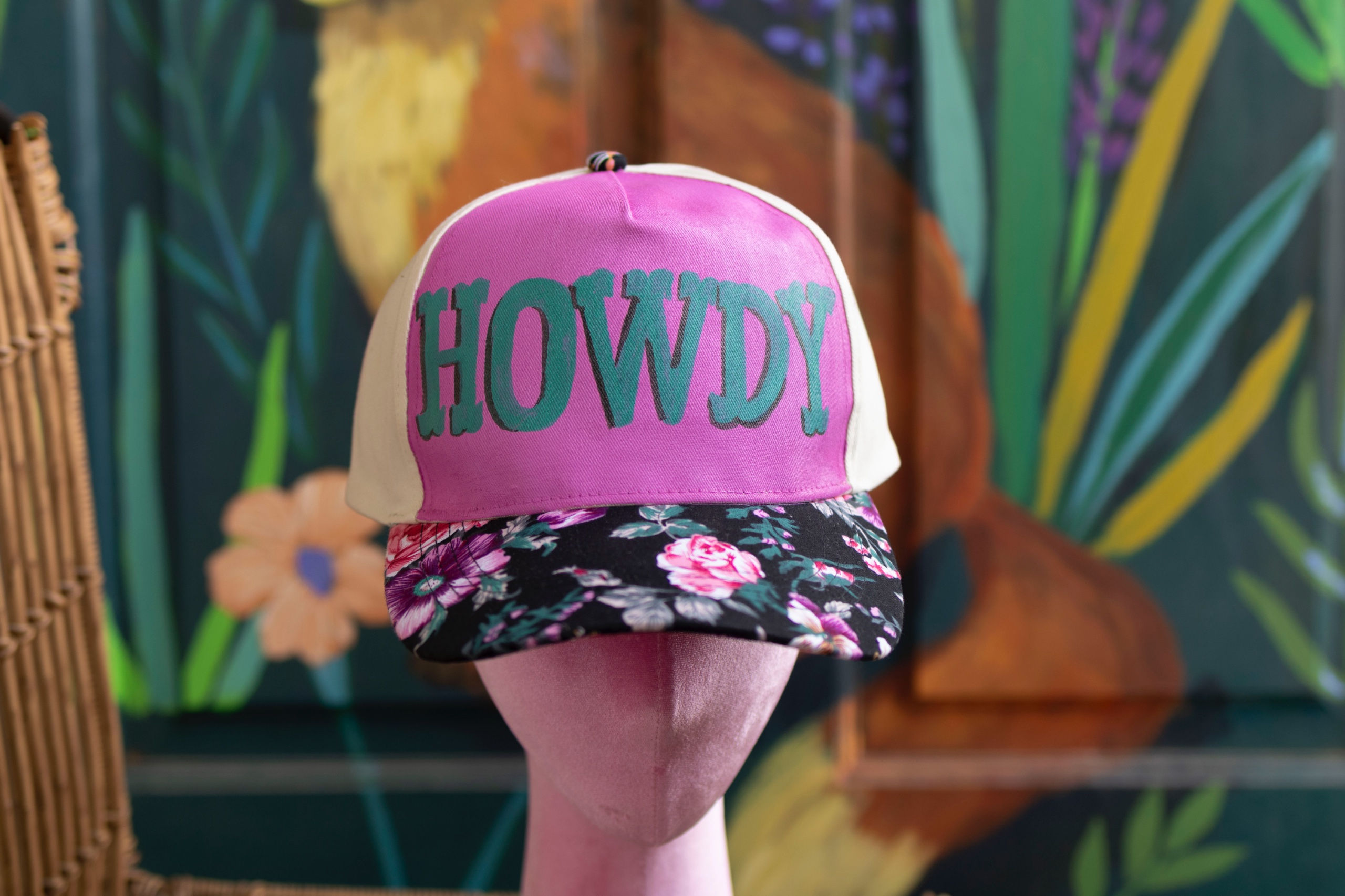 Hand Painted Howdy Hat with Floral printed brim
