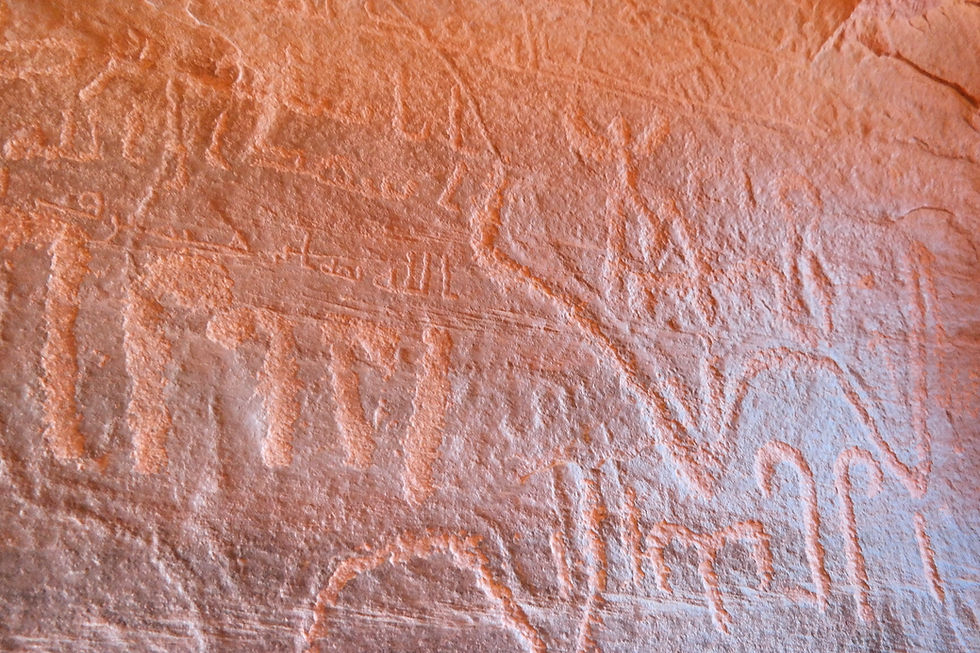 Some of the petroglyphs within the Khazali canyon.
