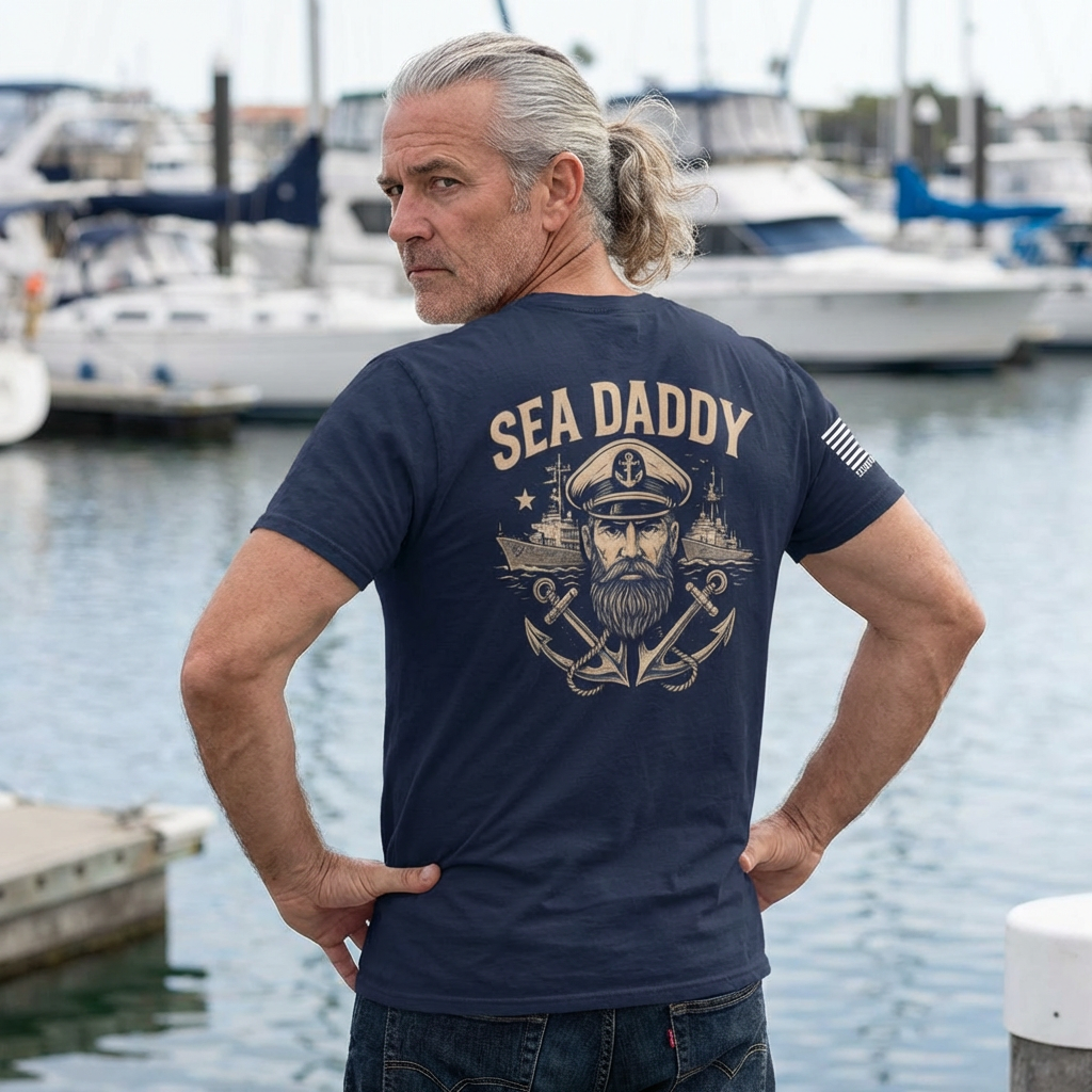 Navy/Coast Guard Sea Daddy SAR Dog Flag T-Shirt | Distressed Military Logo