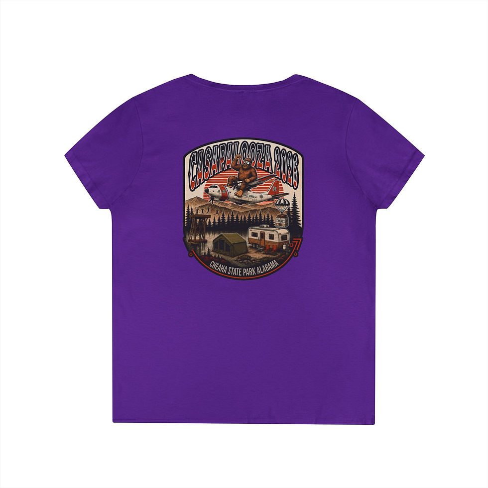 Thumbnail: Ladies' V-Neck T-Shirt — Cheaha Camping Adventure Graphic Tee