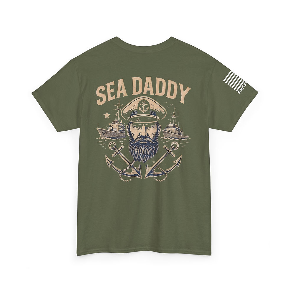 Thumbnail: Navy/Coast Guard Sea Daddy SAR Dog Flag T-Shirt | Distressed Military Logo