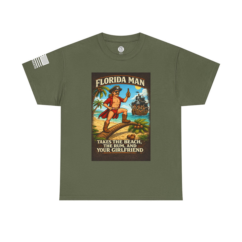 Thumbnail: Florida Man with Girlfriend Pirate Illustration T-Shirt | Beach Tropical Retro