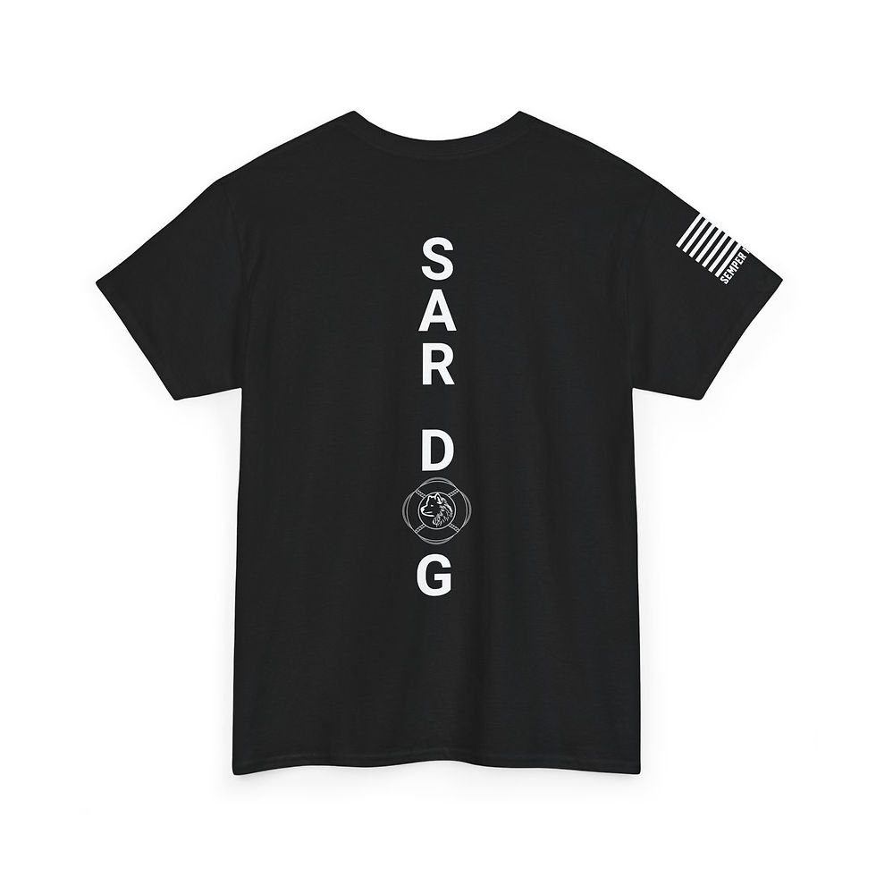 Thumbnail: SAR Dog White Logo Back SAR Dog T-Shirt | Military Flag Logo, Printed in USA