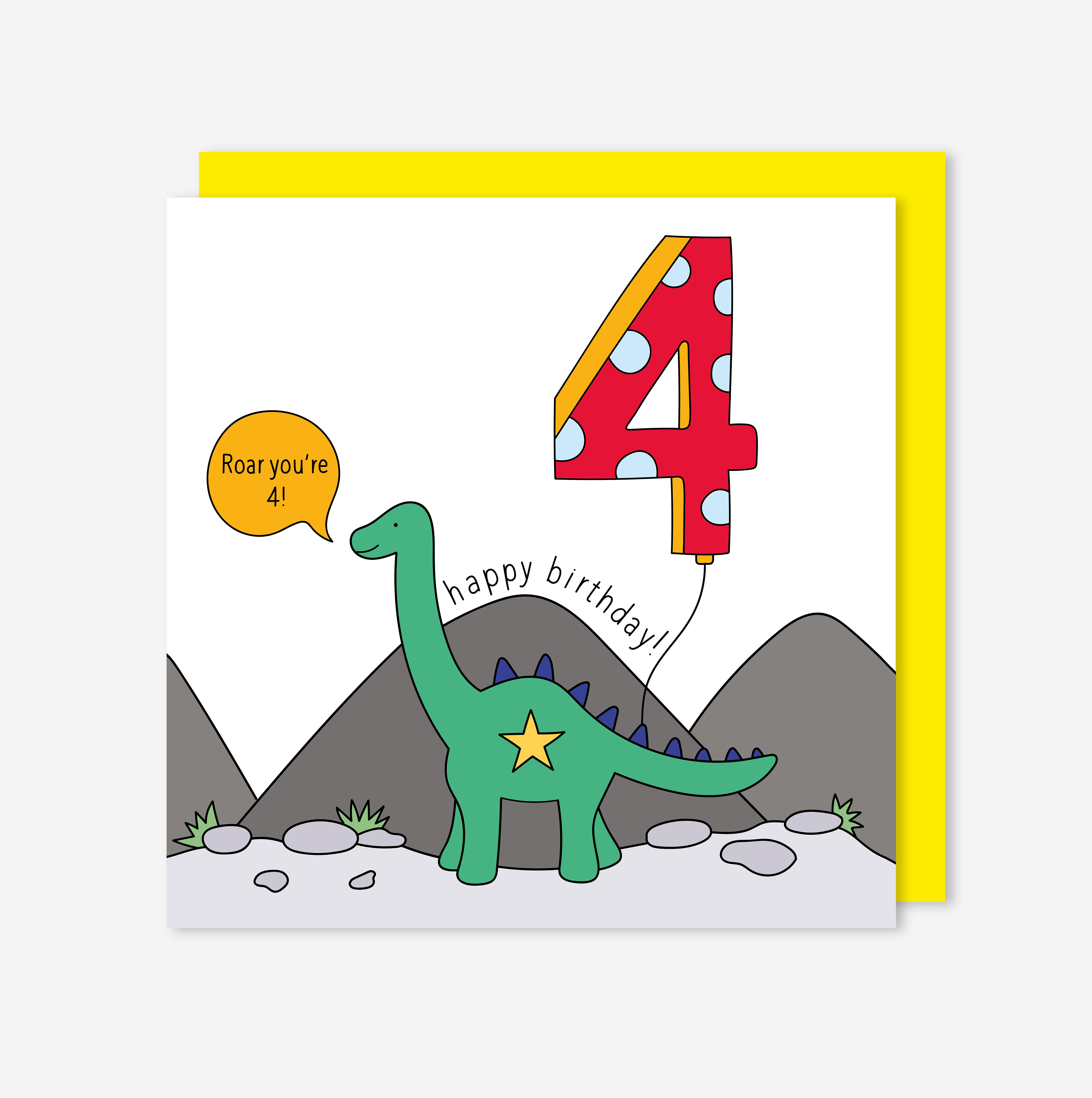 Dinosaur Roar You're 4 Birthday Card