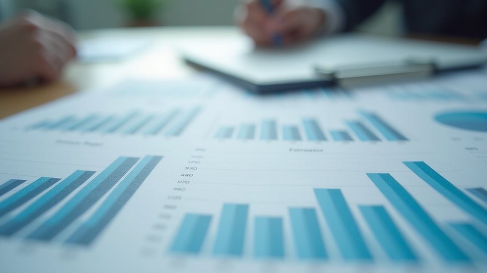 Eye-level view of a financial report with charts and graphs