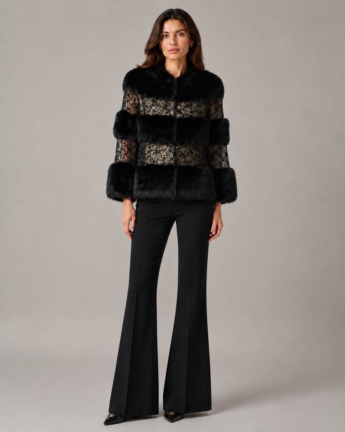 French Lace/ Fox Fur Appliqué Jacket