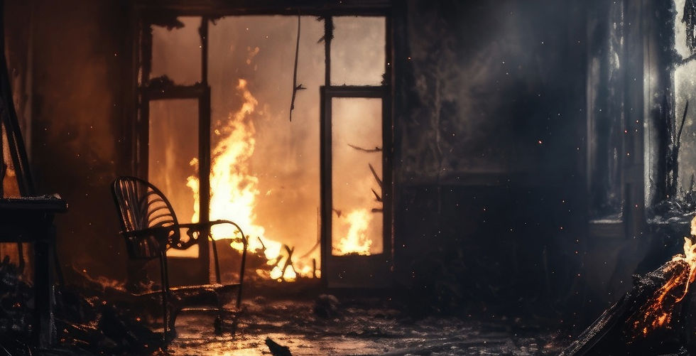 Fire and smoke damage restoration cleanup showing burned interior — Home & Beyond Services, Stuart FL.