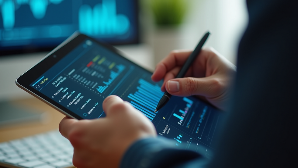 Close-up view of a person analyzing SEO data on a tablet
