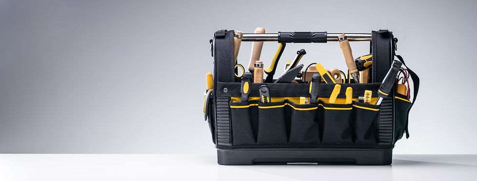 Professional contractor toolbox with essential tools