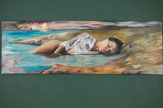 Ölgemälde auf Leinwand - Frau schlafend im Wasser