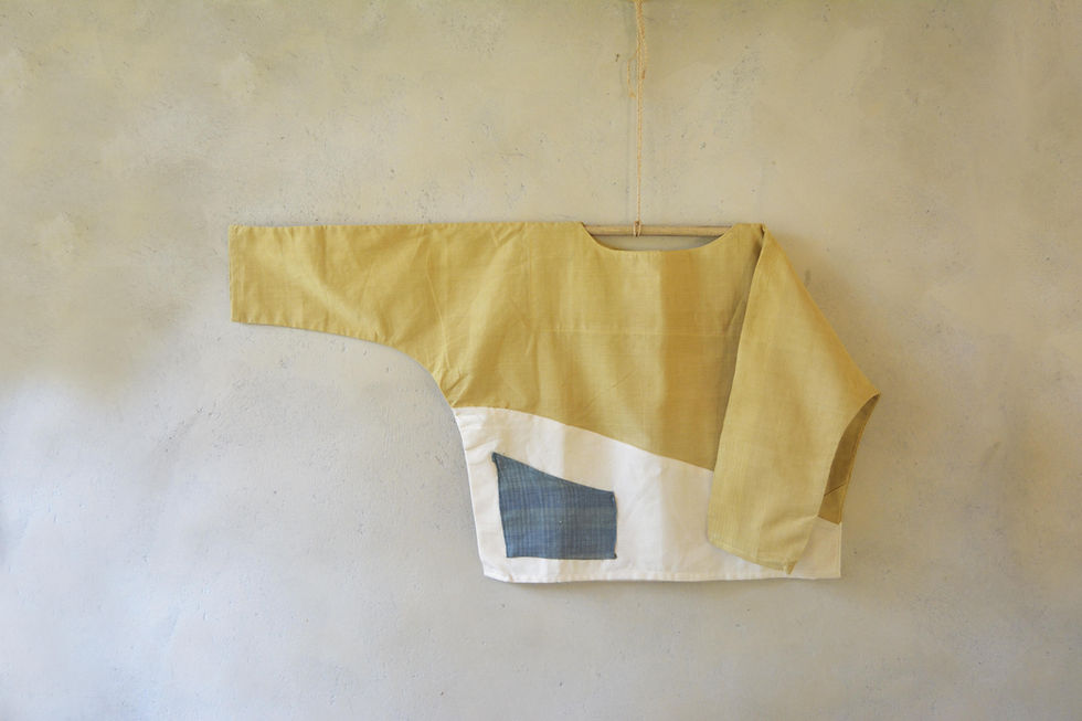Natural Yellow Wave Top with Indigo pocket
