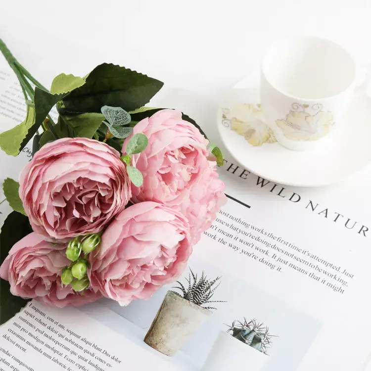 Thumbnail: 1 Bundle Silk Peony Bouquet Home Decoration Accessories Wedding Party Scrapbook