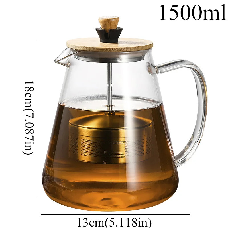 Thumbnail: Stainless Steel Infuser Teapot Clear Borosilica Glass Filter Heat Resistant