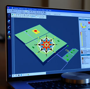cad software showing 2d Vastu site plot and compass on screen.jpg